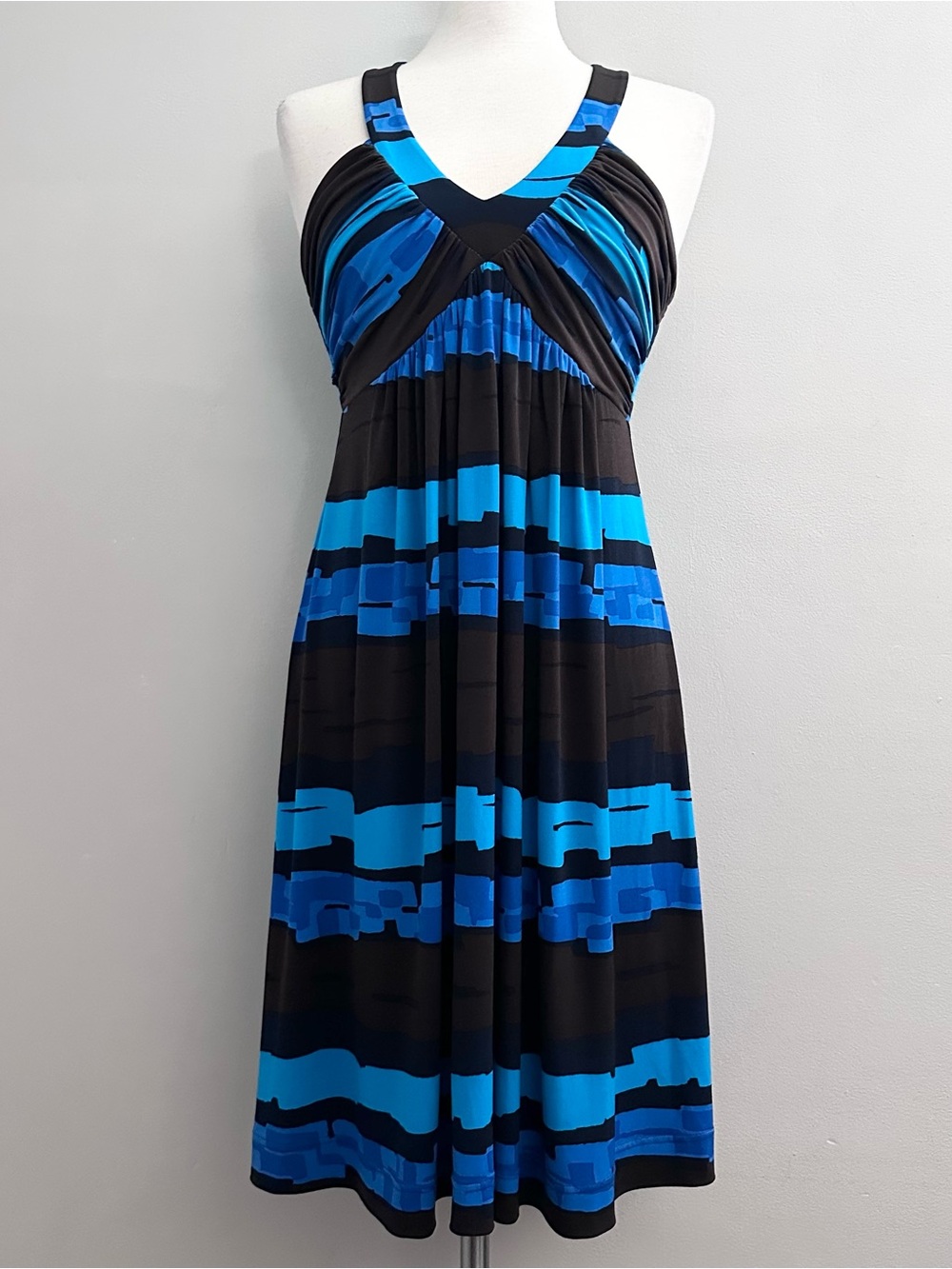 Calvin Klein Abstract Stripe Sleeveless Empire Waist Fit & Flare Midi Dress